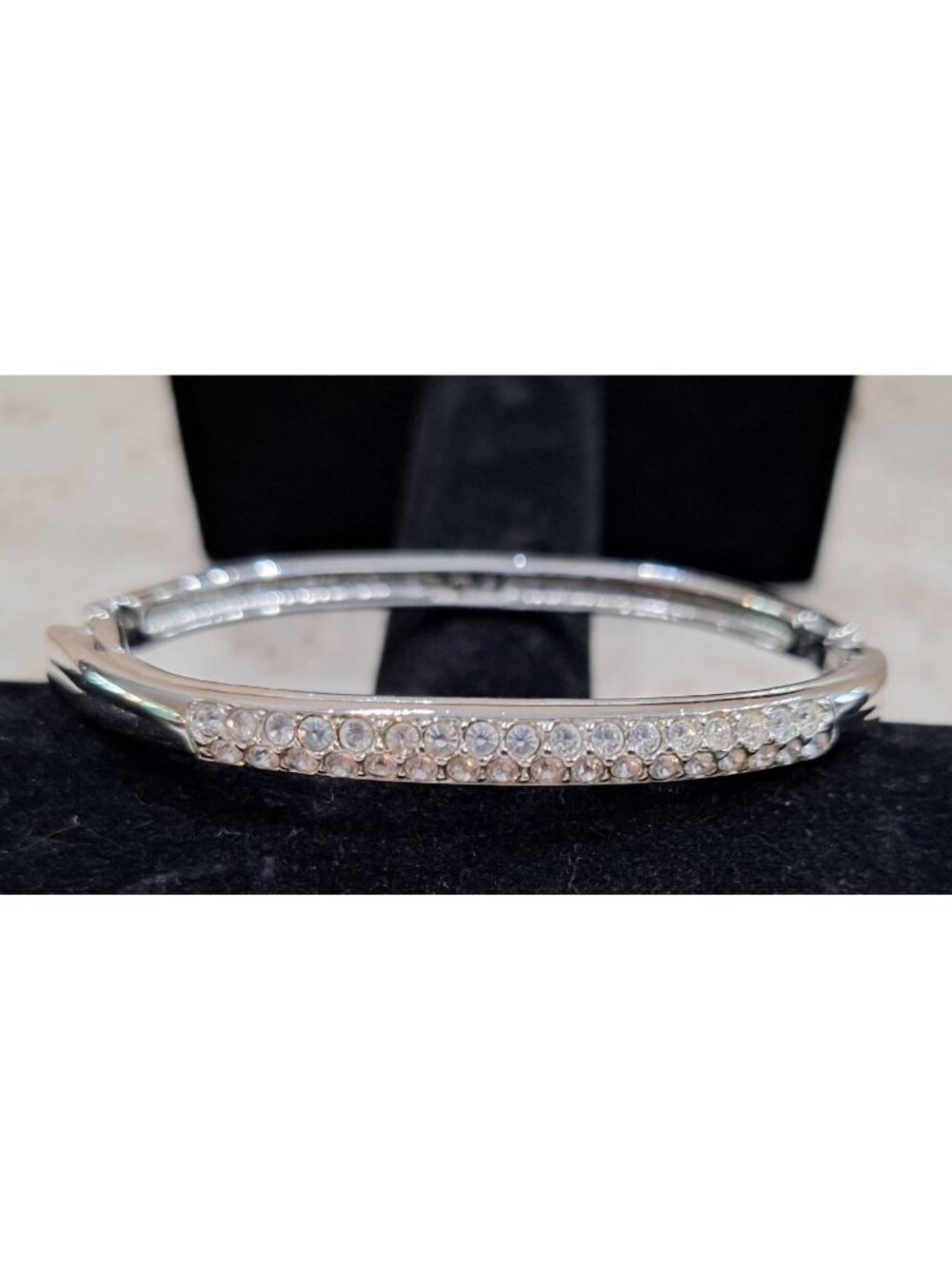 Swarovski Rhodium-Plated Hinged Bangle Bracelet With Pave Crystals